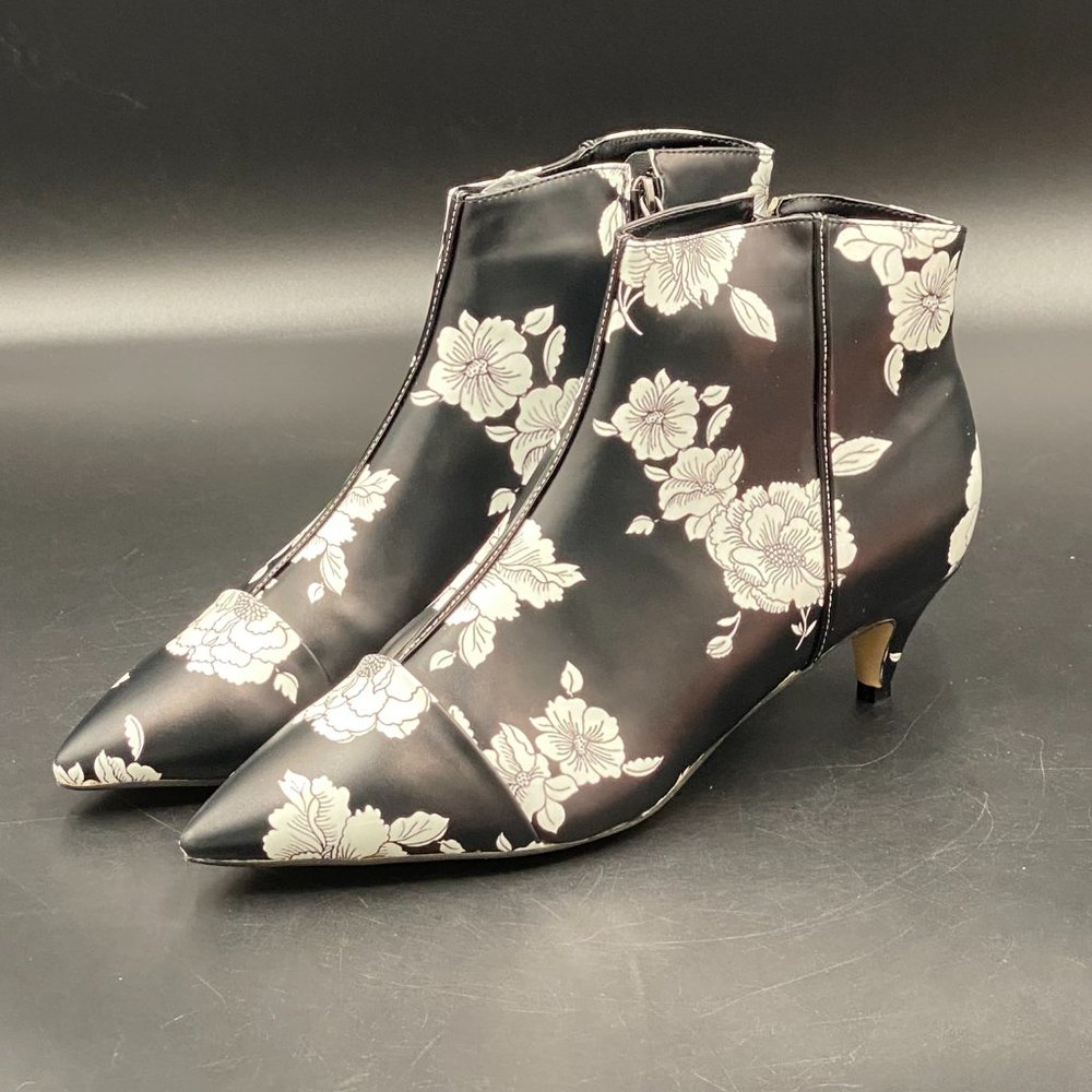 XYD Flower Pointed Toe Side Zippers Low Kitten Heel Ankle Boots.🌸🌸🌸 - Picture 3 of 10